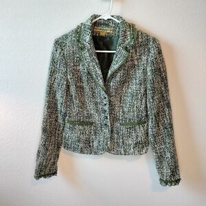 Allen by Allen Schwartz Green Boucle Tweed Collared Blazer Sz 8